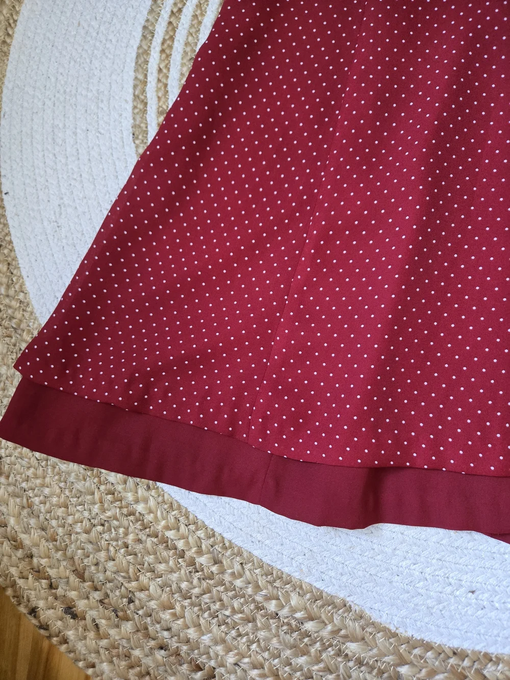 Vintage 90s Burgundy Polka Dot Midi Dress Retro Pin-Up Romantic Casual Chic - Picture 4 of 16